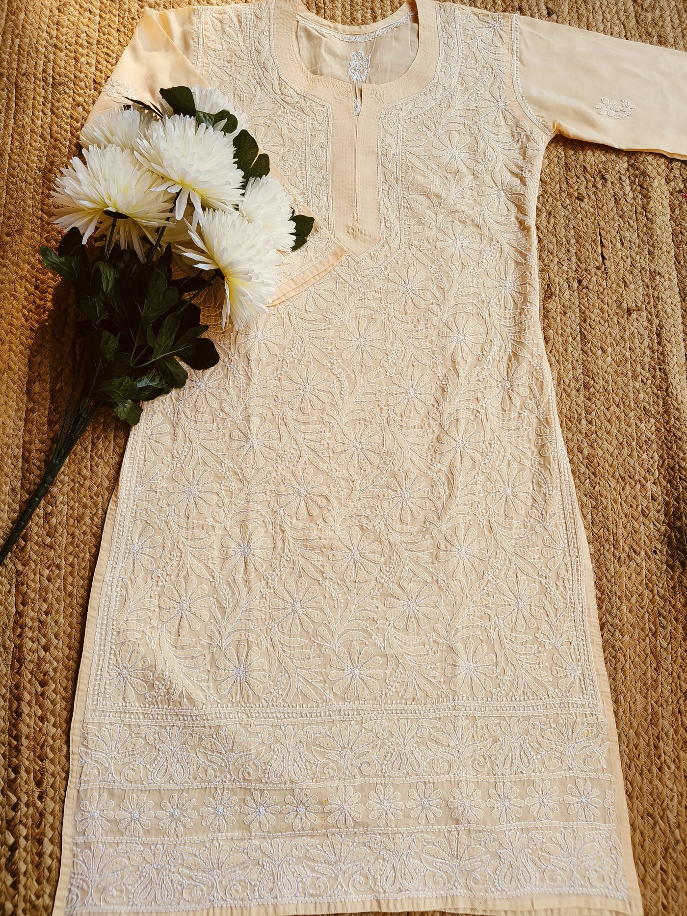 Light Yellow Cotton Chikankari kurta