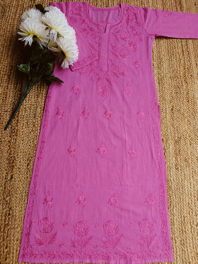 Pink Cotton Chikankari kurta