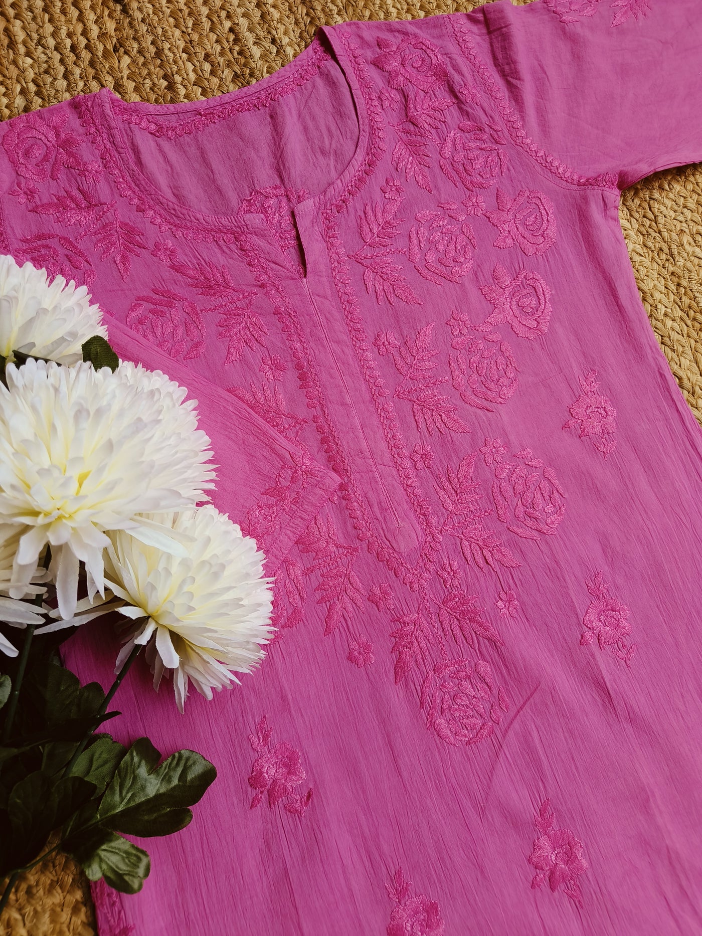 Pink Cotton Chikankari kurta