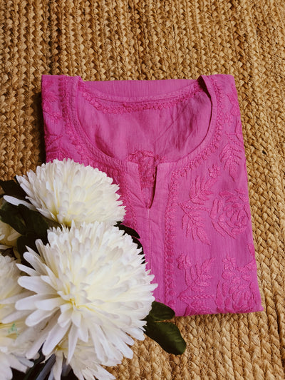 Pink Cotton Chikankari kurta