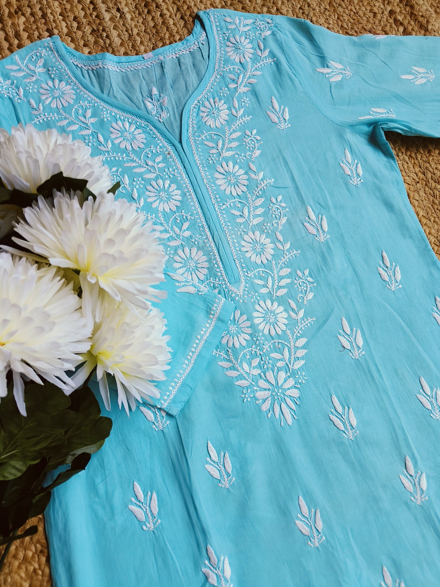 Sky Blue Cotton Chikankari kurta