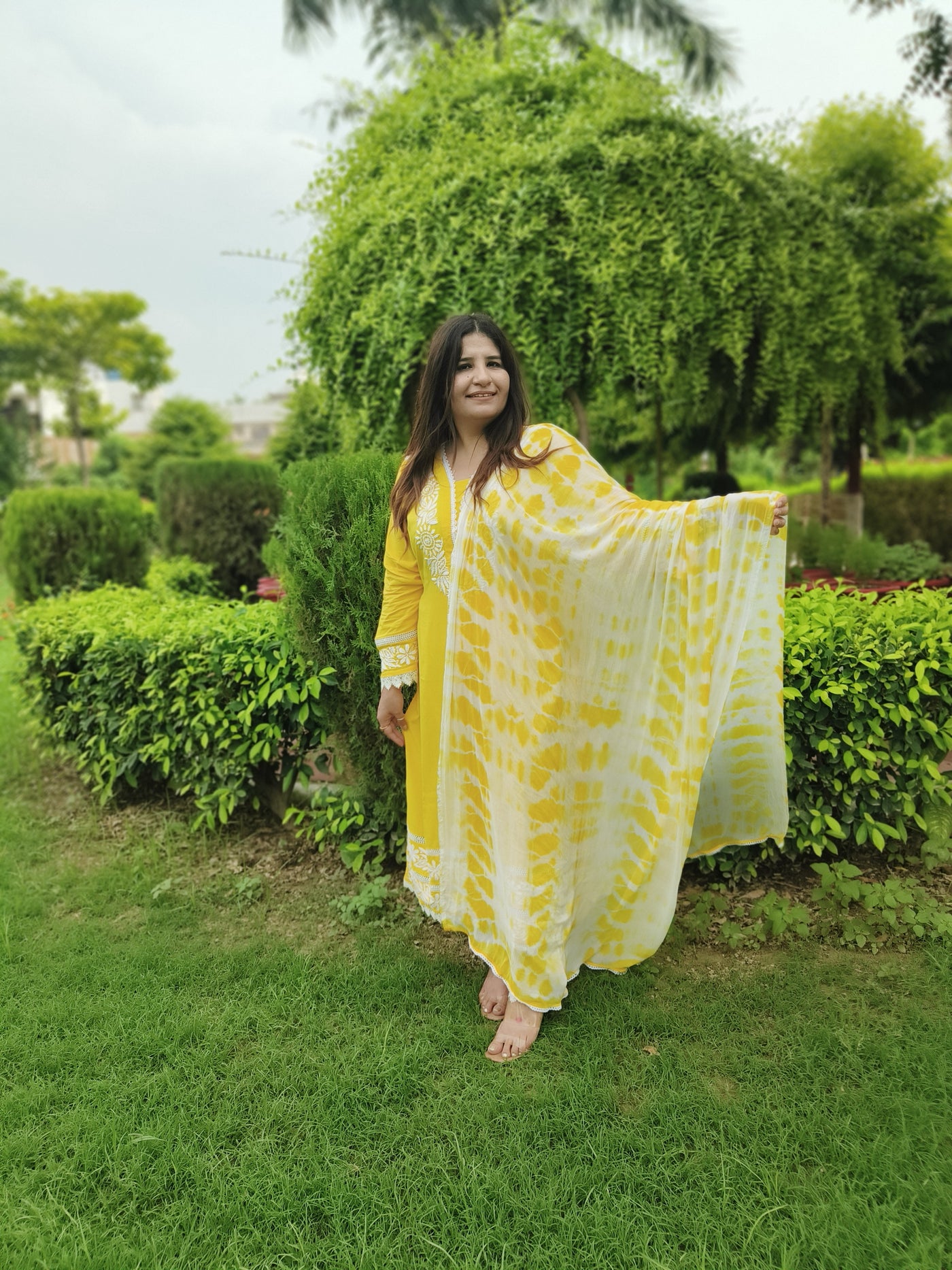 Yellow Rayon Chikankari Kurta Pant Set-Custom Made