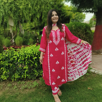 Rani and White Printed Chiffon Pure Dupatta