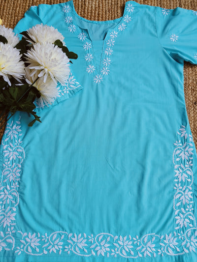 Sky Blue Modal Chikankari Short kurta