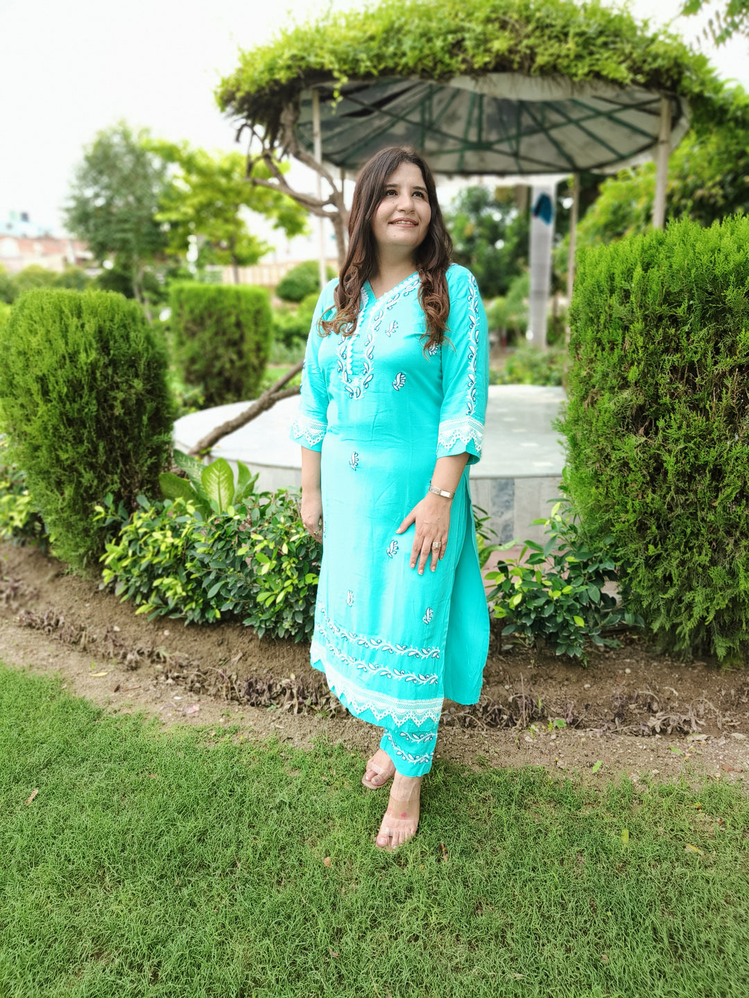 Sky Blue Rayon Chikankari Kurta Pant Set