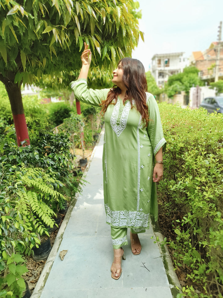 Pista Green Rayon Kurta Pant Set