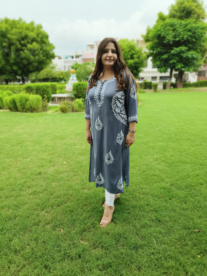 Grey Rayon Chikankari Kurta