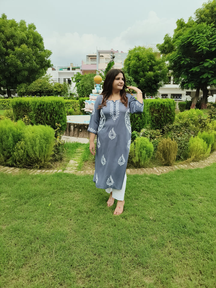 Grey Rayon Chikankari Kurta