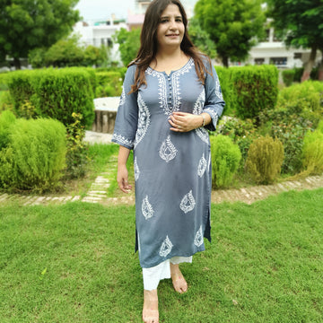 Grey Rayon Chikankari Kurta