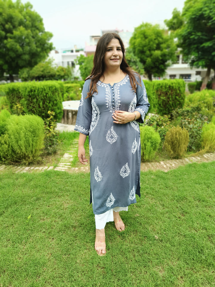 Grey Rayon Chikankari Kurta