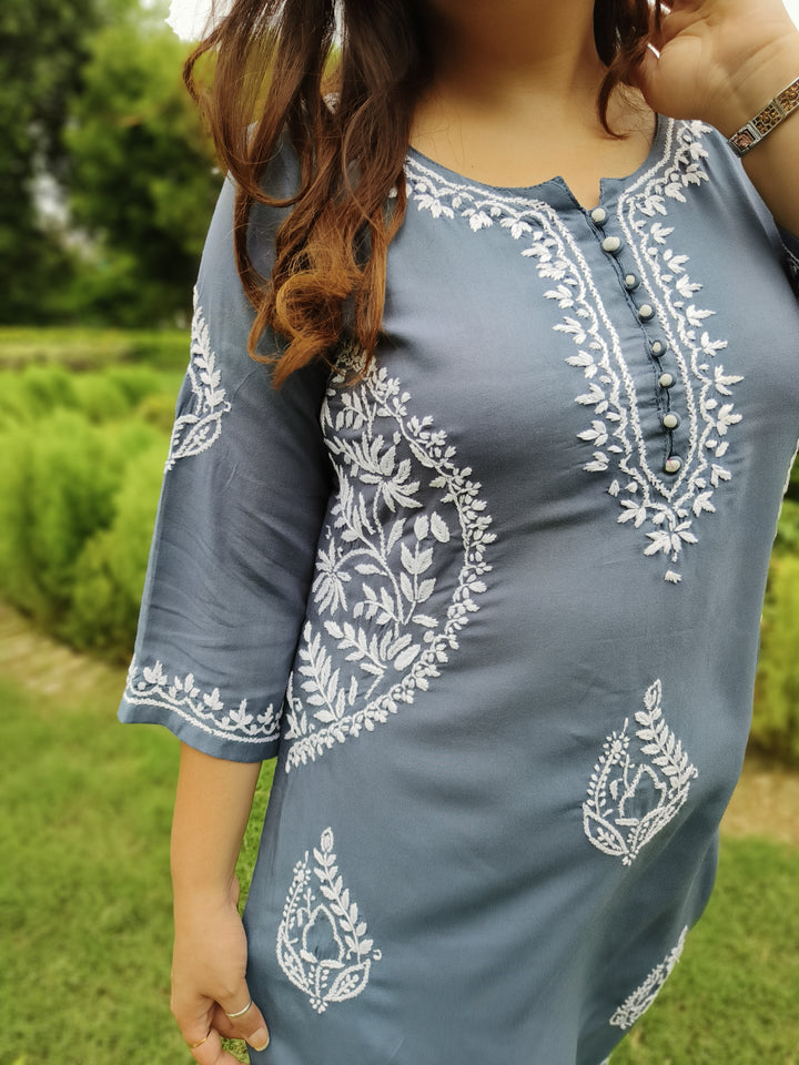Grey Rayon Chikankari Kurta