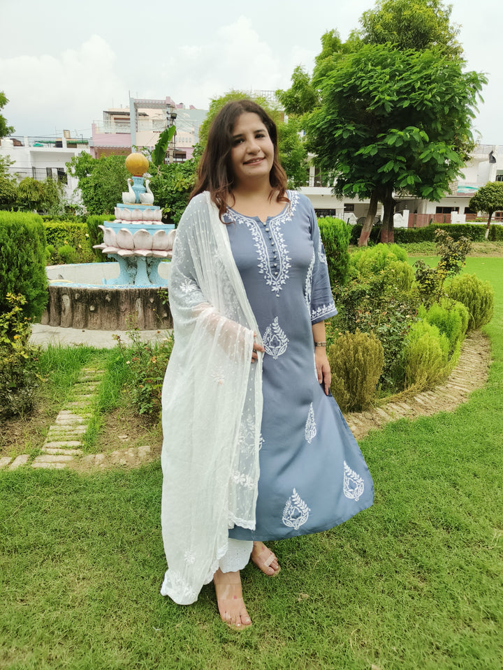 Grey Rayon Chikankari Kurta