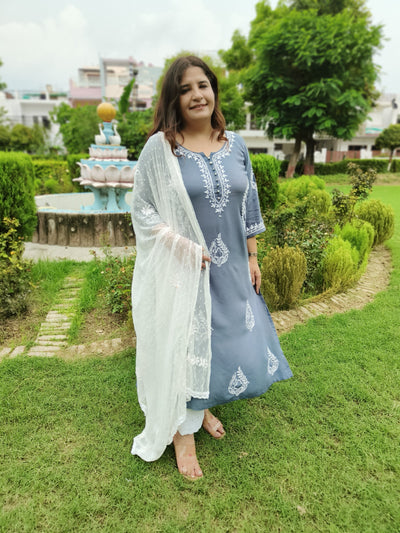 Grey Rayon Chikankari Kurta -Custom Made