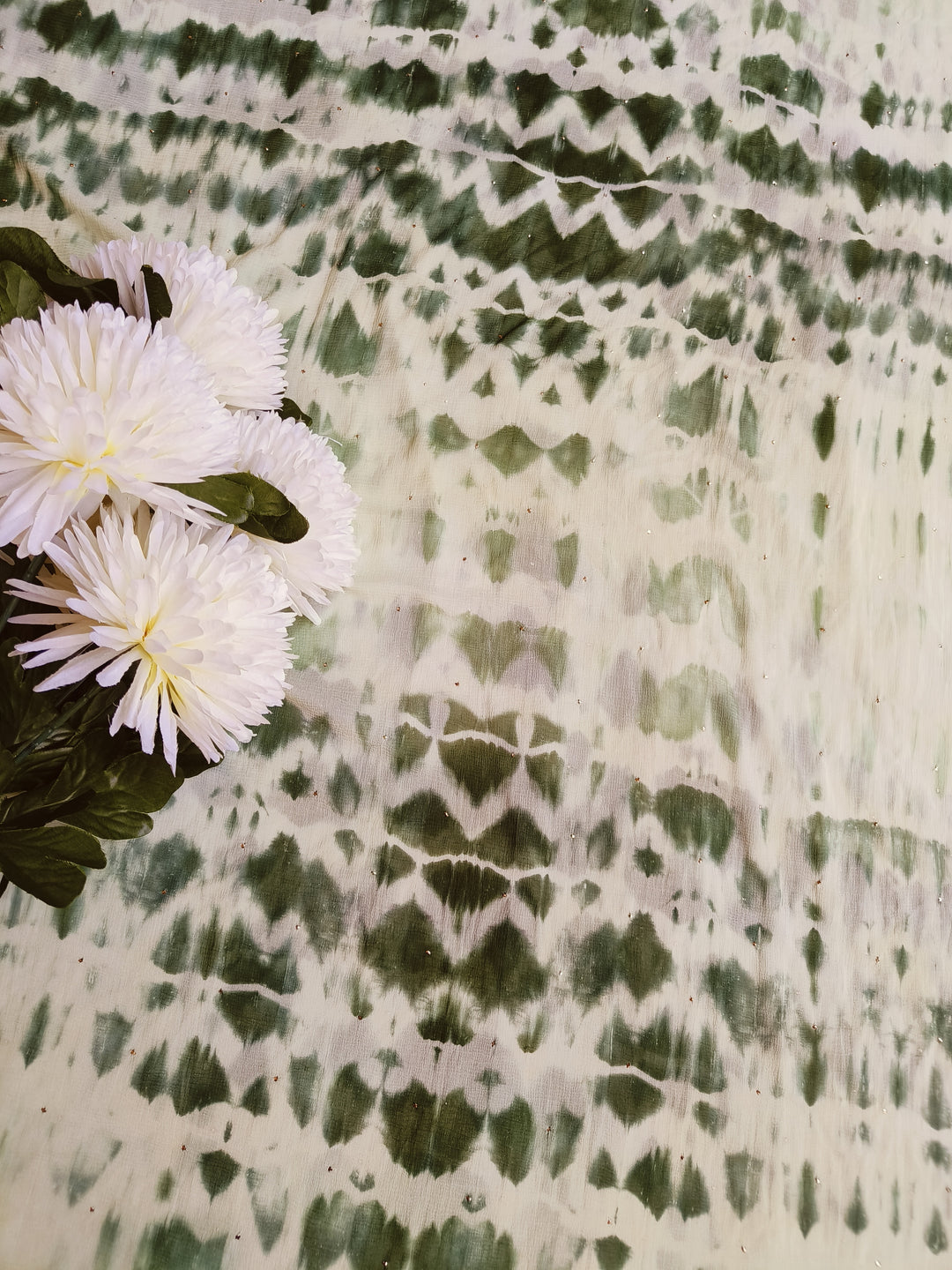 White and Green Pure Chifoon Dupatta