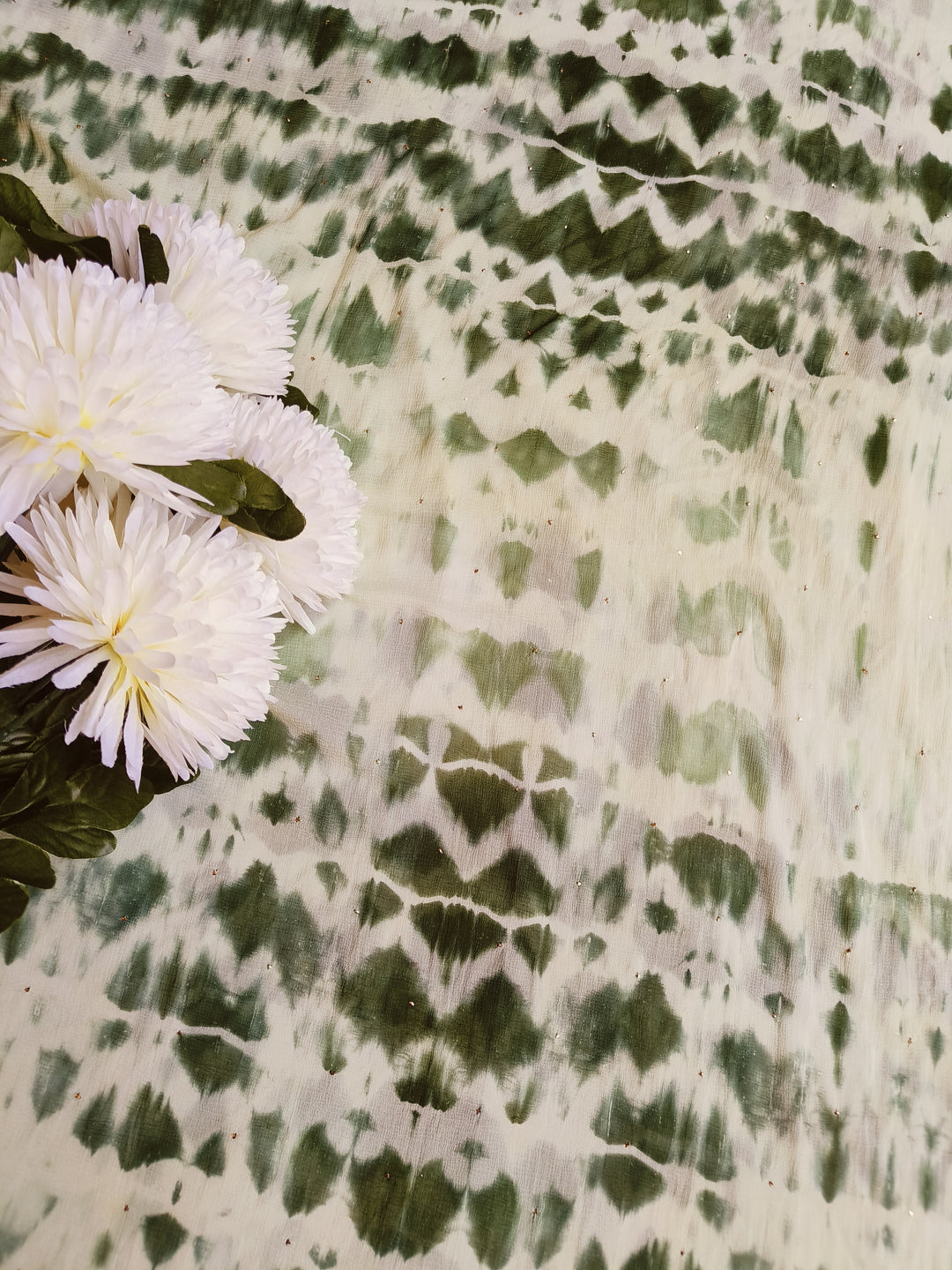 White and Green Pure Chifoon Dupatta