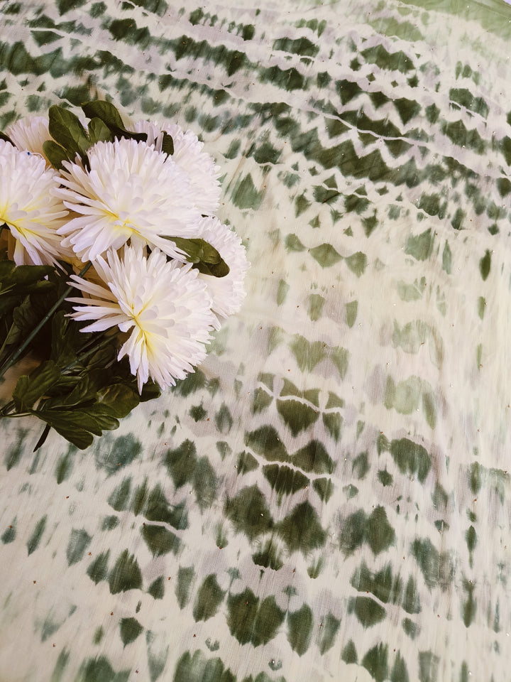 White and Green Pure Chifoon Dupatta