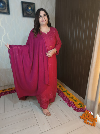 Maroon Pure  Georgette Chikankari Kurta