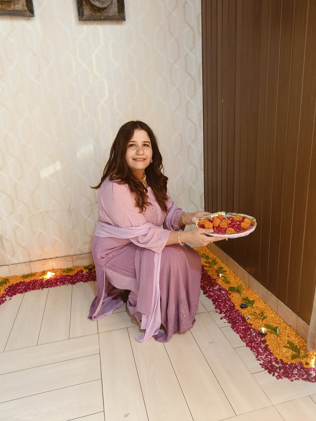 Mauve Ombre Pure Georgette Chikankari Suit Set -Custom Made