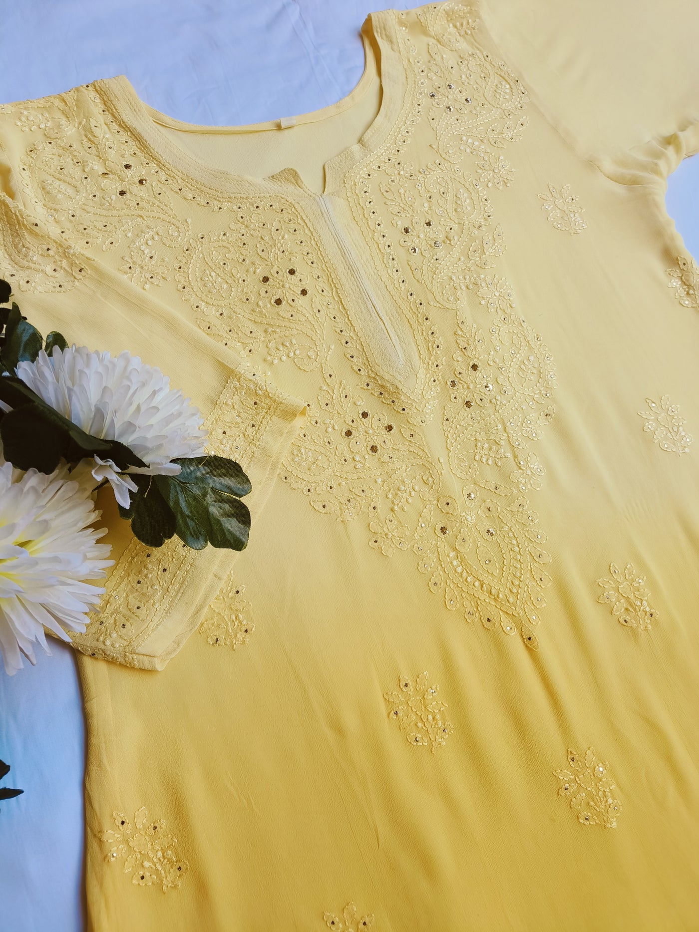 Yellow Ombre Georgette Chikankari Kurta