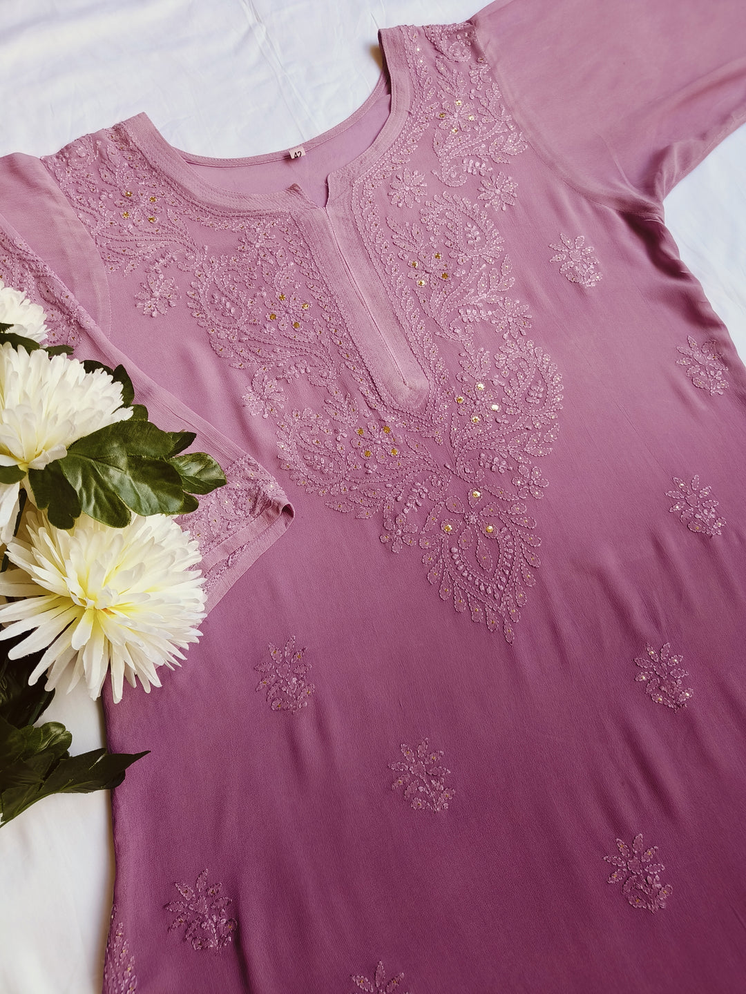 Mauve Ombre Pure Georgette Chikankari Suit Set -Custom Made