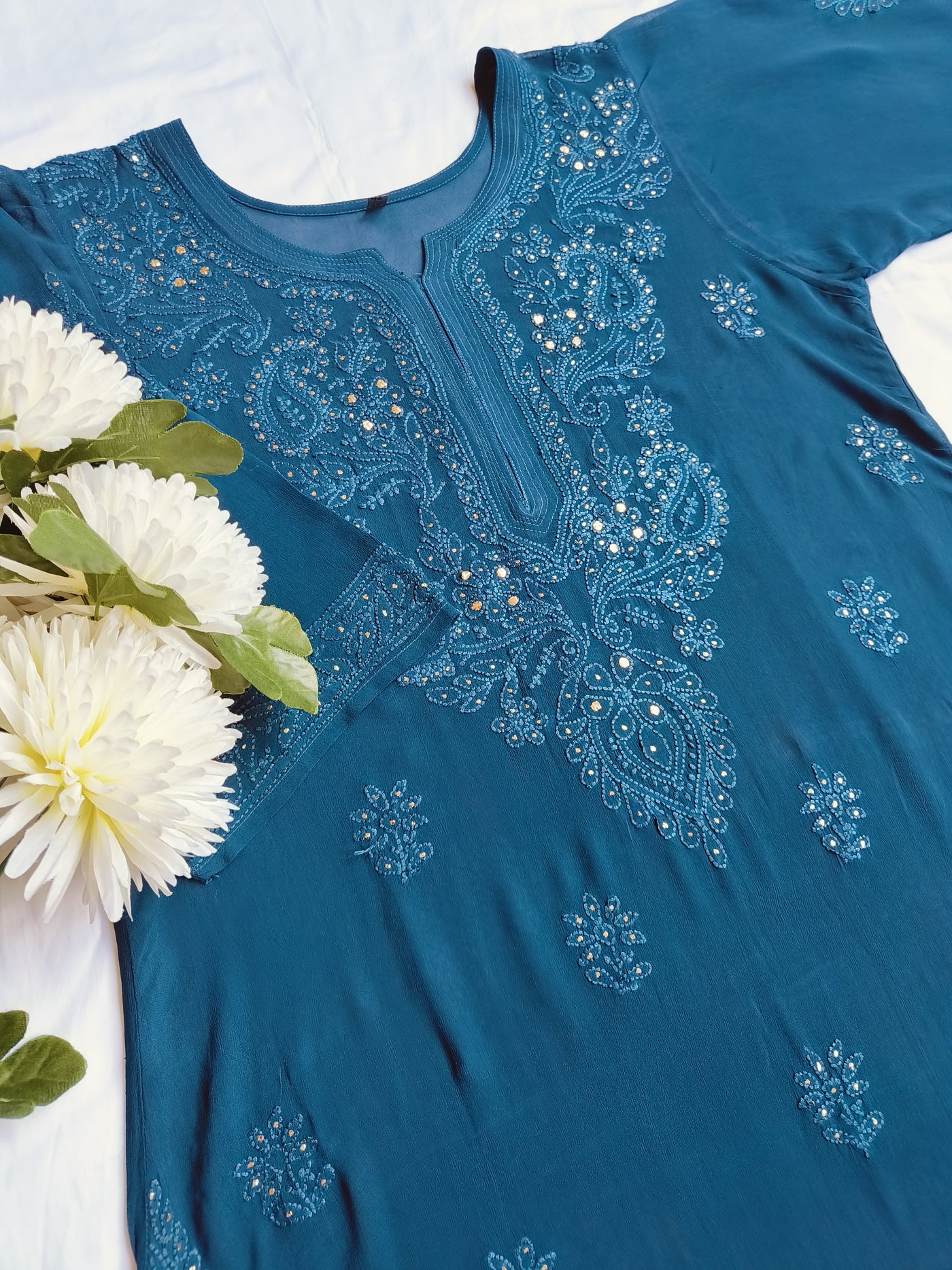 Blue Pure Georgette Chikankari  Kurta