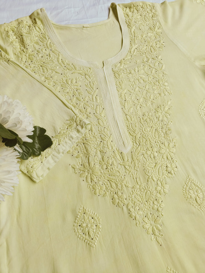 Pista Green Ombre Rayon Chikankari Kurta -Custom Made