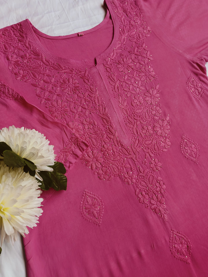 Peach Ombre Rayon Chikankari Kurta -Custom Made