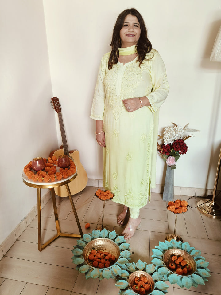 Pista Green Ombre Rayon Chikankari Kurta -Custom Made