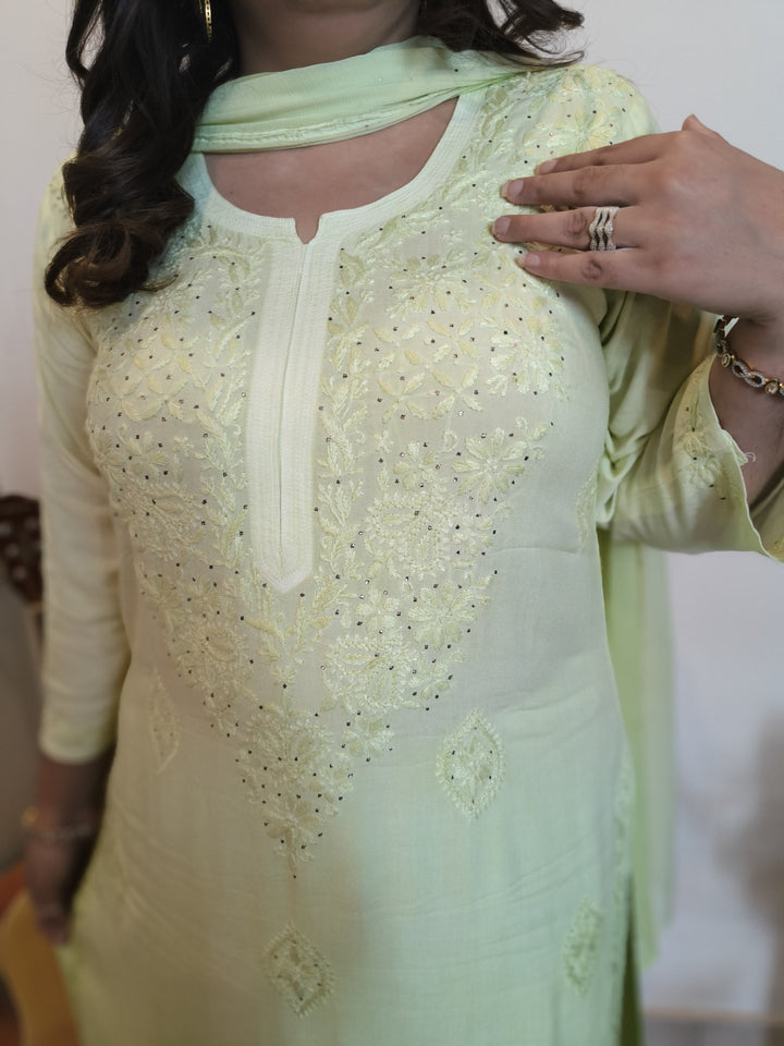 Pista Green Ombre Rayon Chikankari Kurta -Custom Made