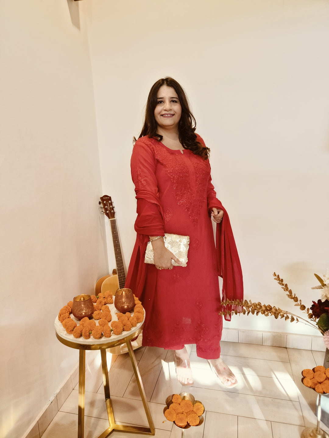 Red Rayon Chikankari Kurta -Custom Made