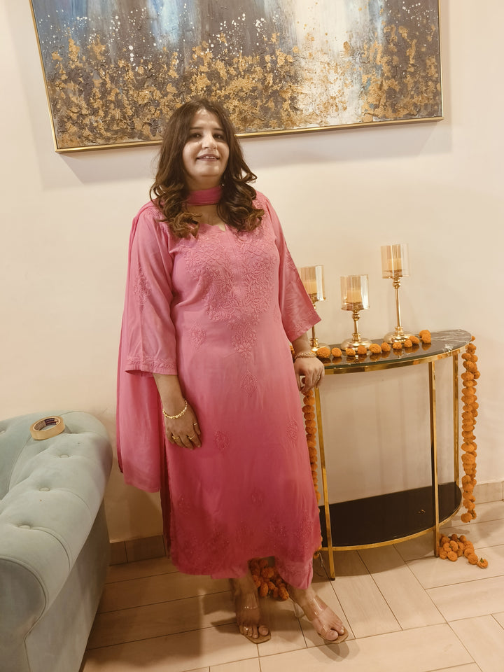 Peach Ombre Rayon Chikankari Kurta -Custom Made