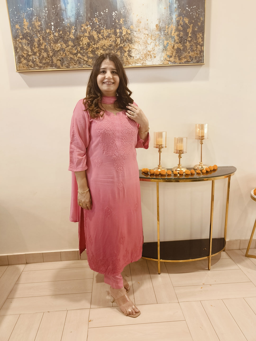 Peach Ombre Rayon Chikankari Kurta -Custom Made