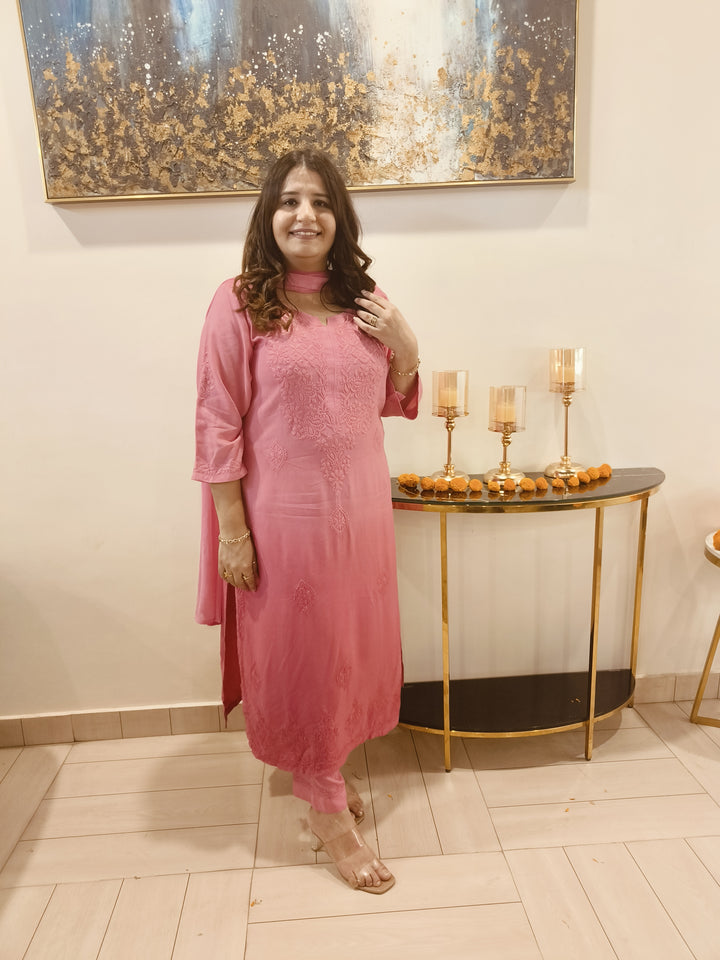 Peach Ombre Rayon Chikankari Kurta -Custom Made