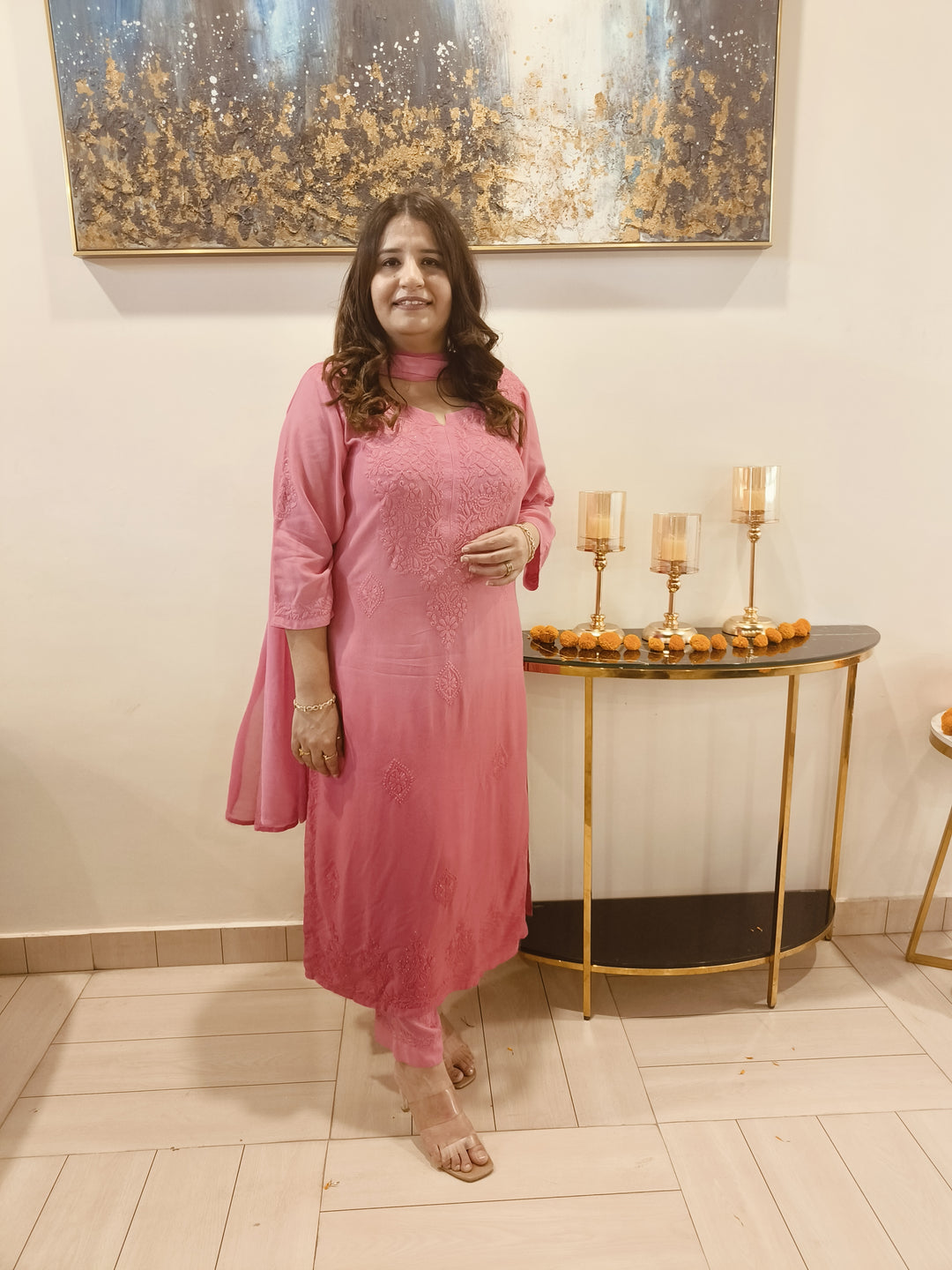 Peach Ombre Rayon Chikankari Kurta -Custom Made