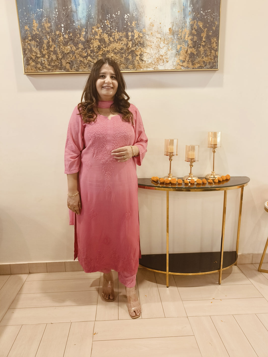 Peach Ombre Rayon Chikankari Kurta -Custom Made