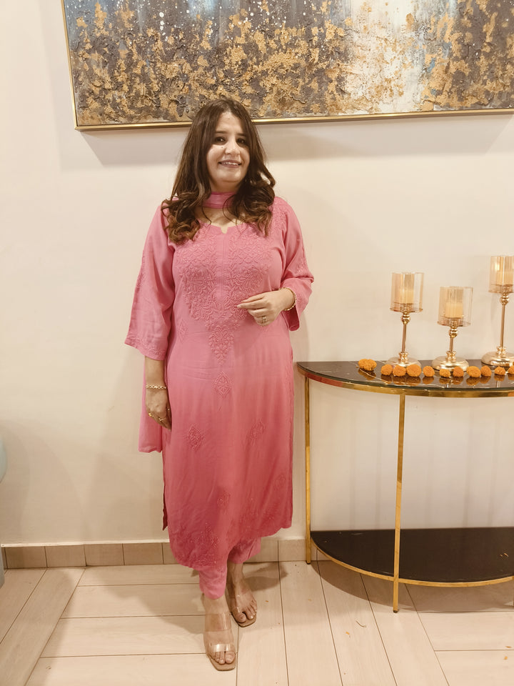 Peach Ombre Rayon Chikankari Kurta -Custom Made