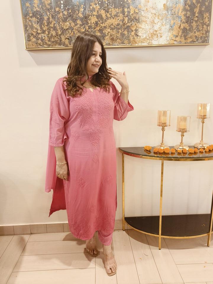 Peach Ombre Rayon Chikankari Kurta -Custom Made