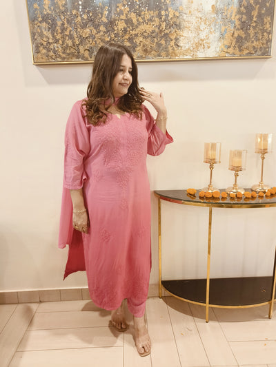 Peach Ombre Rayon Chikankari Set -Custom Made