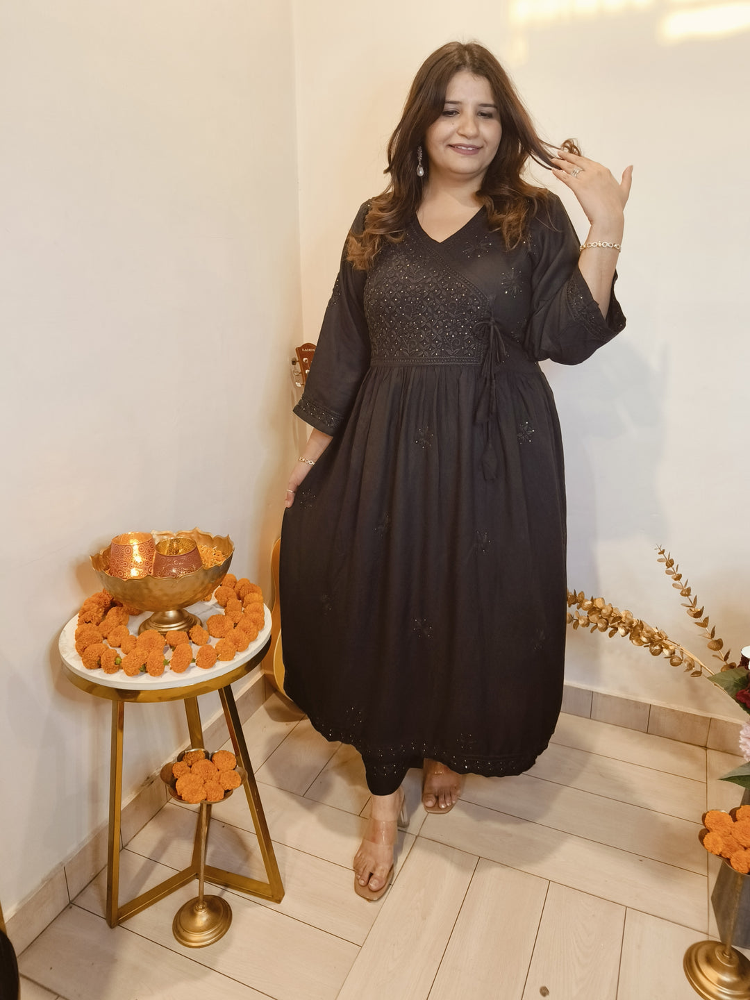 Black A -Line Chikankari Set