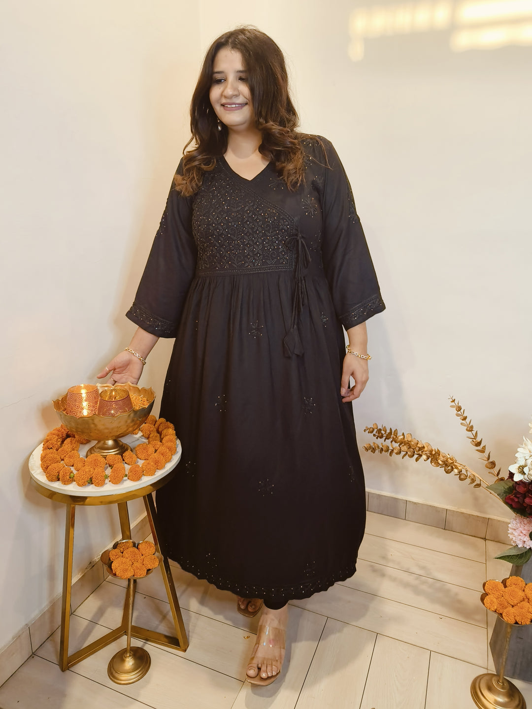 Black A -Line Chikankari Set