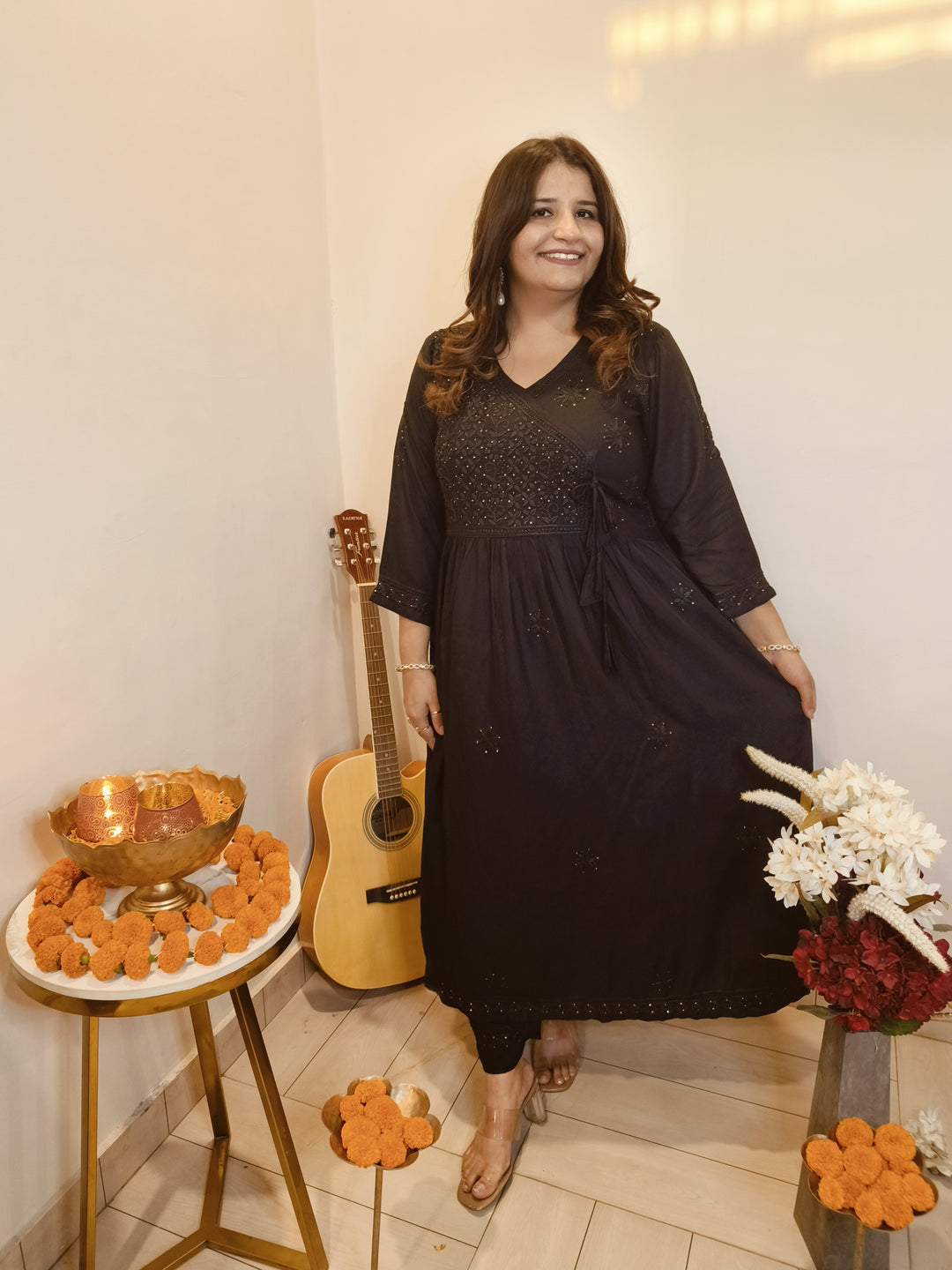 Black A -Line Chikankari Set