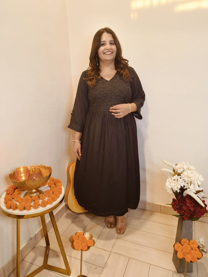 Black A -Line Chikankari Set
