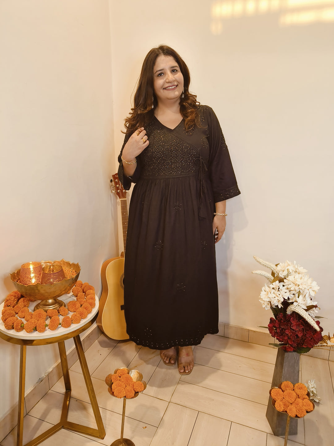 Black A -Line Chikankari Set