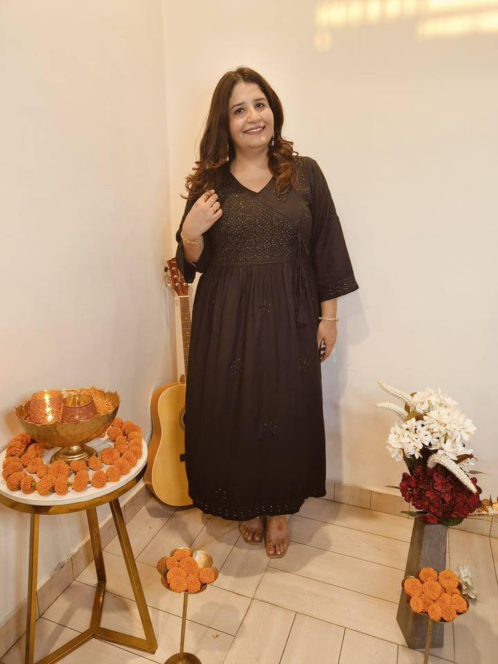 Black A -Line Chikankari Set