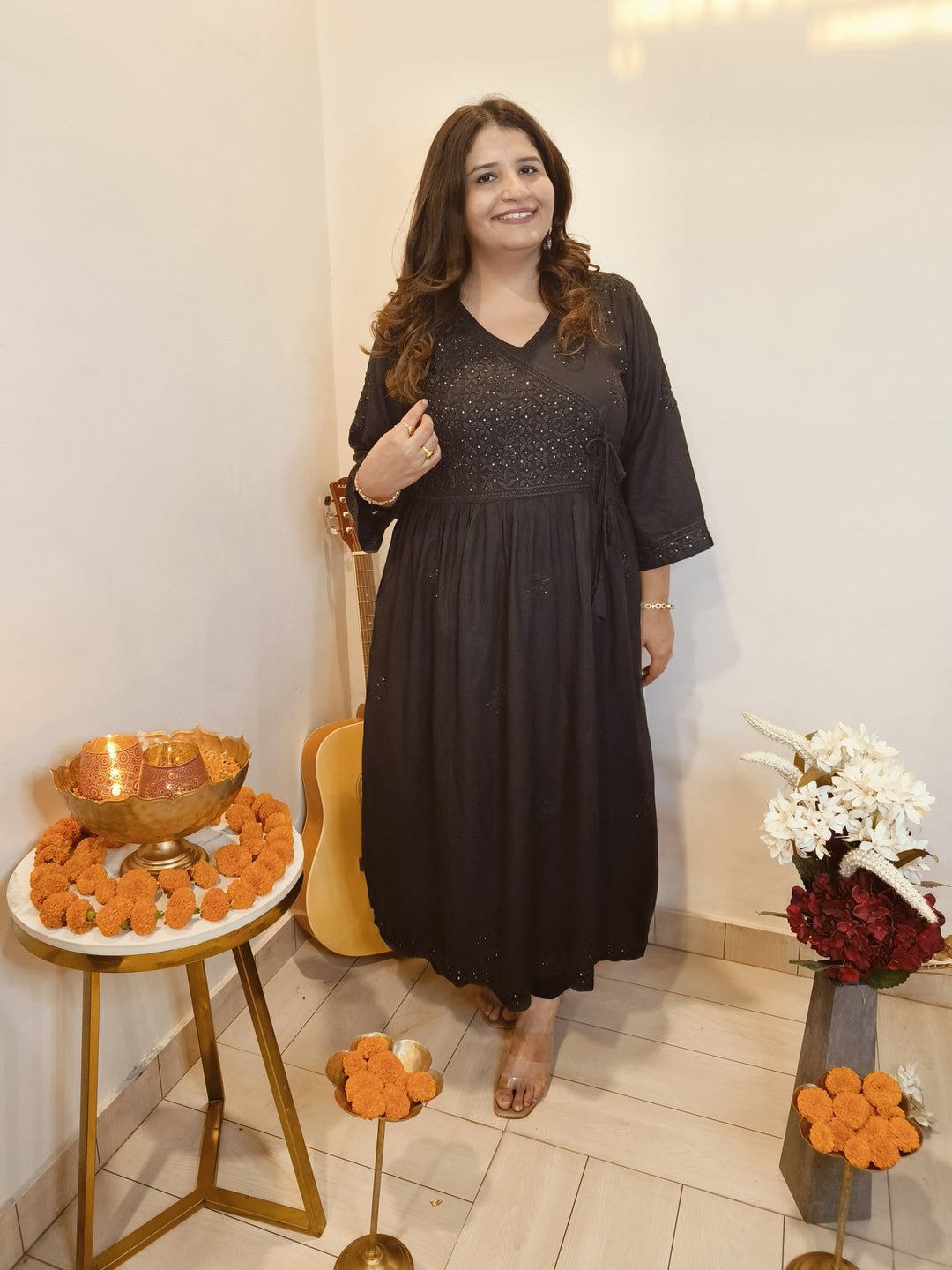 Black A -Line Chikankari Set