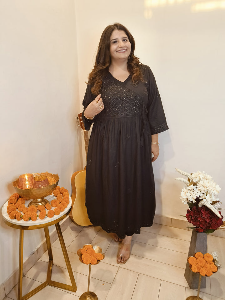 Black A -Line Chikankari Set