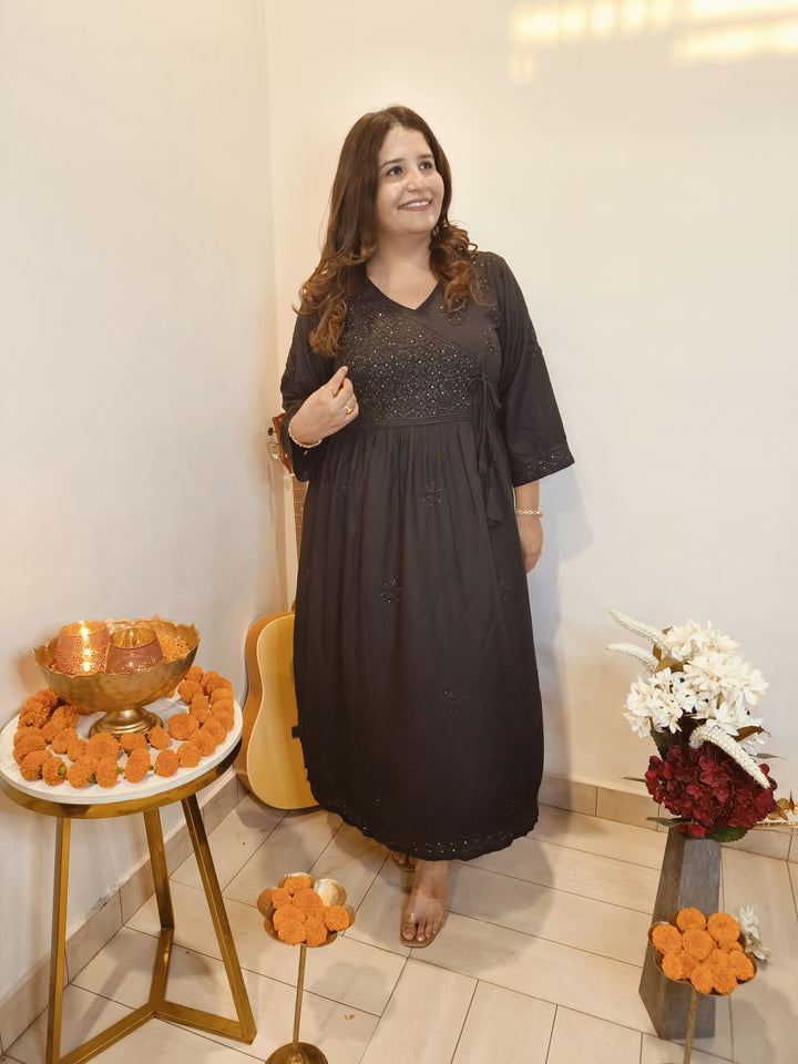 Black A -Line Chikankari Set