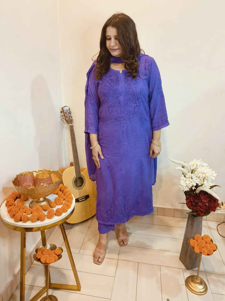 Purple Rayon Chikankari Kurta -Custom Made