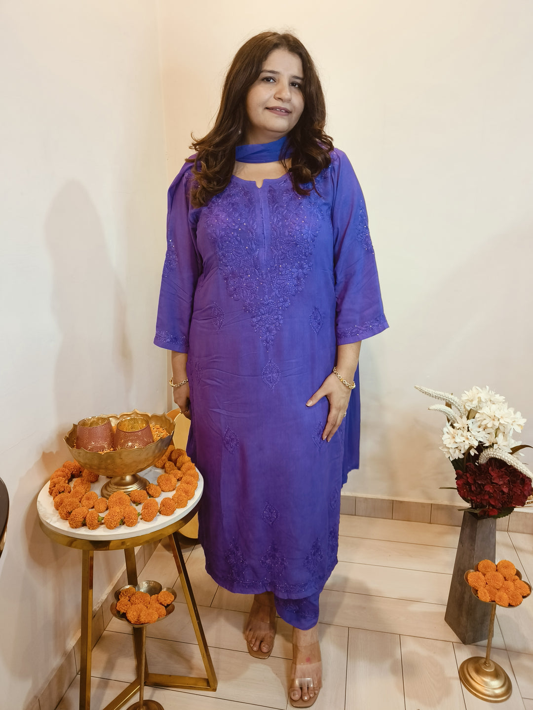 Purple Rayon Chikankari Kurta -Custom Made