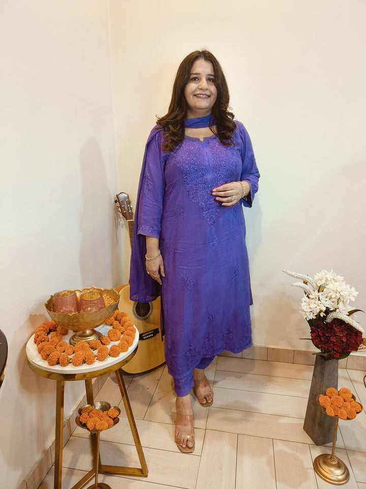 Purple Rayon Chikankari Kurta -Custom Made